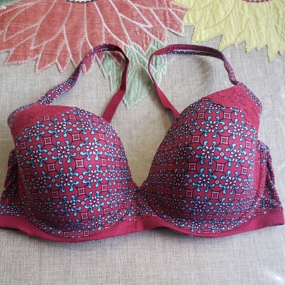 Victoria's Secret Lined Demi Burgundy and Blue Push-Up Bravic 34DDD - Picture 1 of 4